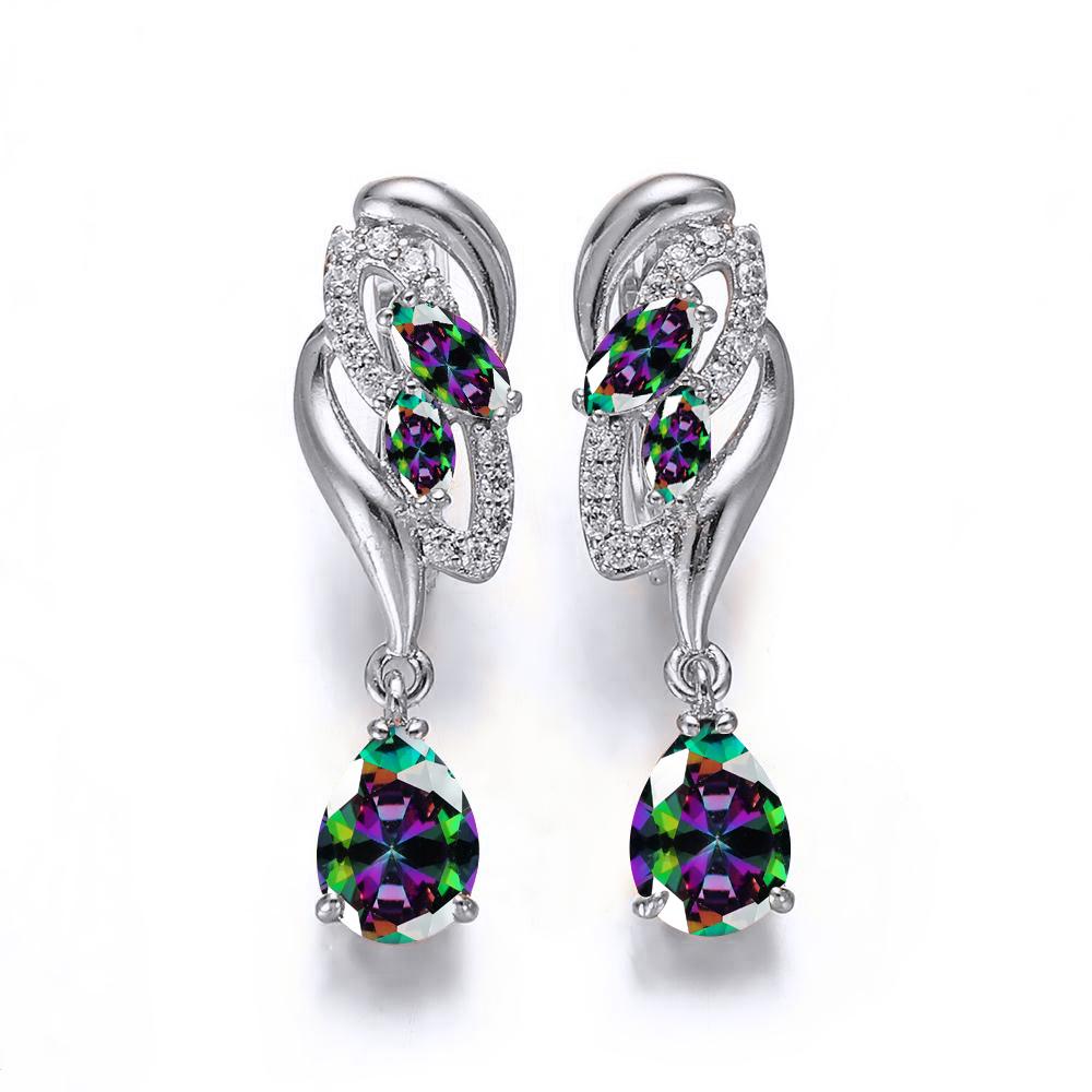 Серьги-капельки серебряного цвета с огранкой «капля воды», синий, белый, красный камень, серьги-капли с разноцветным камнем огранки «маркиза», серьги-кольца, предложение на годовщину, подарок