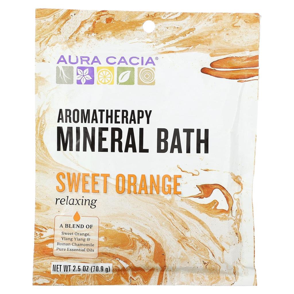 Aura Cacia Ароматерапевтическая минеральная бомбочка для ванны, расслабляющий сладкий апельсин, 70,9 г (2,5 унции)