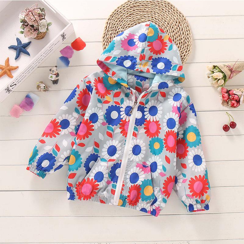 2025 Spring/Summer Korean Style Girls' Printed Hooded Windbreaker Cardigan