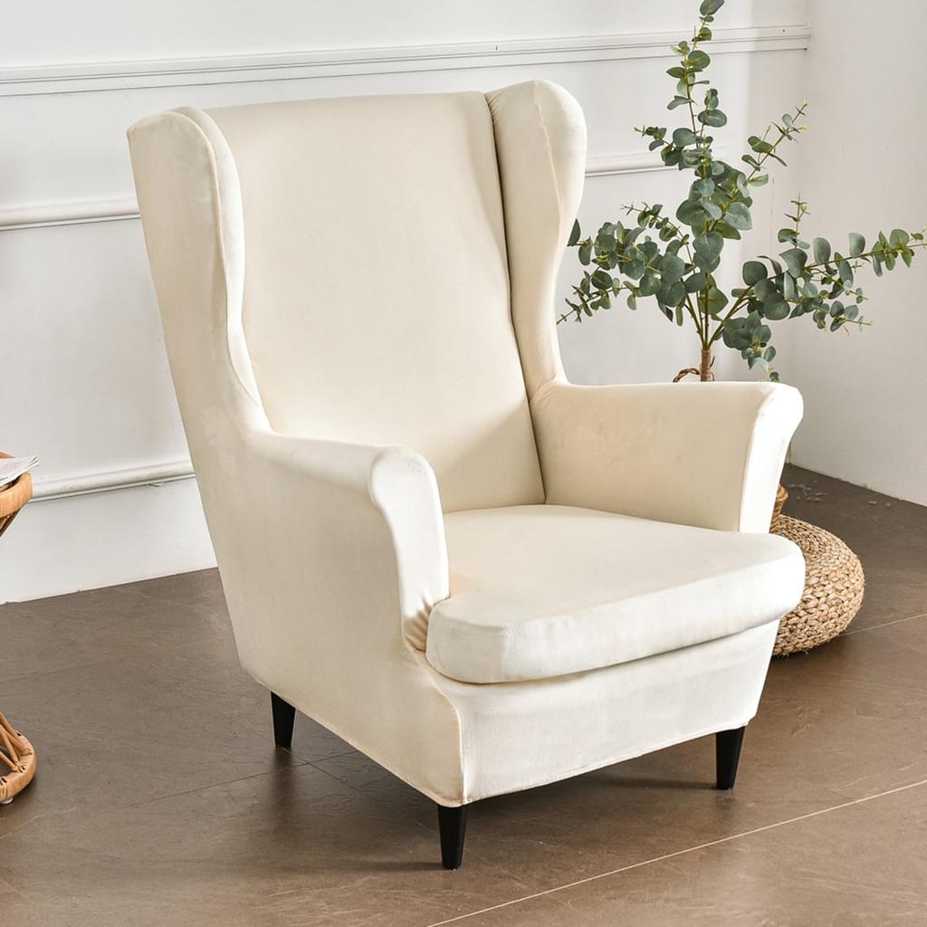 2-Piece Stretch Wingback Chair Covers, Non-Slip Velvet Chair Slipcovers, Soft Wingchair Protector for Living Room