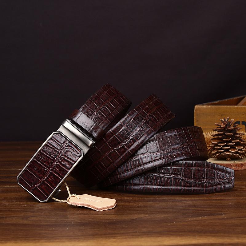 Элитный Бизнес Легкая Роскошь Ремень с тиснением под крокодила Мужской Натуральная Кожа Первый Слой Коровья Кожа Автоматическая Пряжка Повседневный Пояс для Брюк
