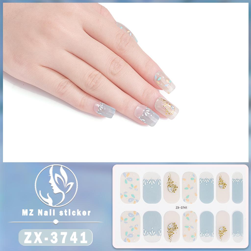 ZX 3D Waterproof No-Cure Gel Nail Wraps, Full Cover Japanese & Korean Style Spring & Summer Nail Stickers, Nail Patch Films