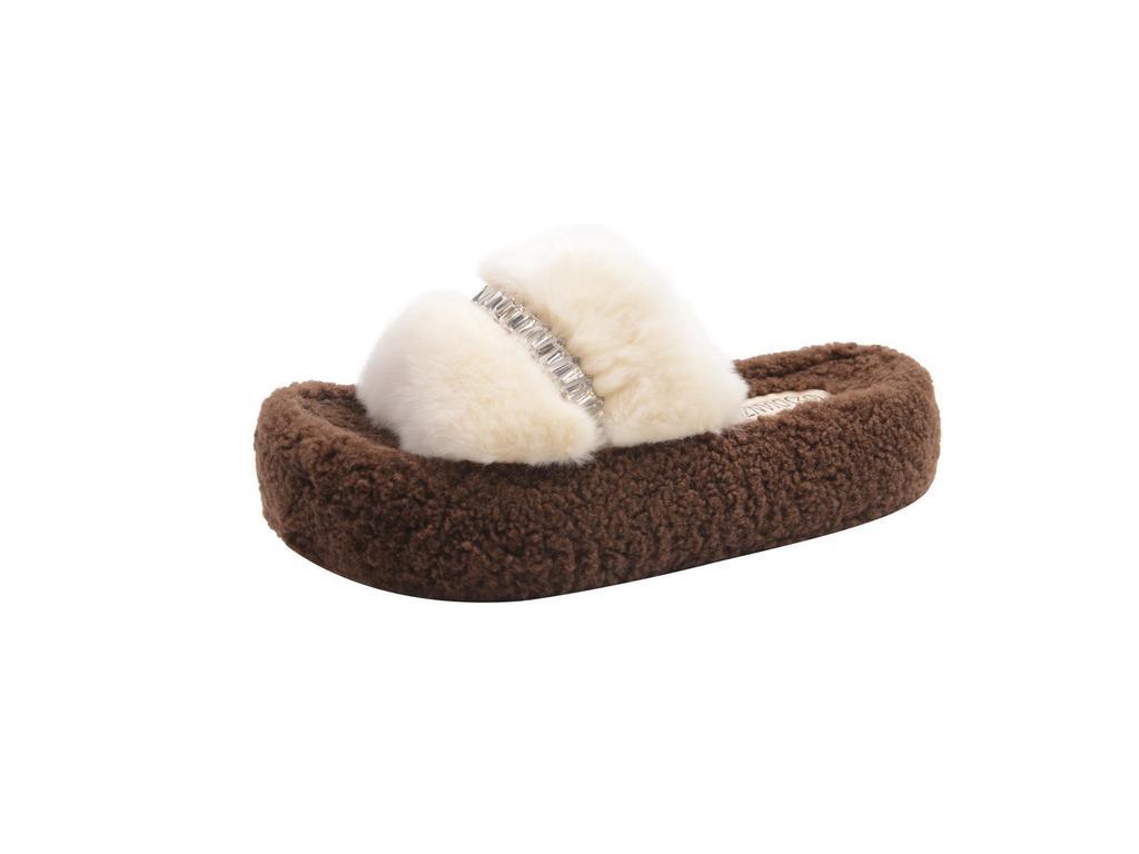 Women's Fuzzy Slippers: New 2025 Thick-Soled, Height-Enhancing, Plus Velvet Cotton for Autumn/Winter