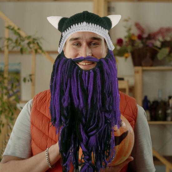 Праздничная шляпа для косплея Yousheng, вязаная поддельная усы с роговым украшением, реквизит для сценического костюма, теплая зимняя шапочка для холодной погоды на Хэллоуин