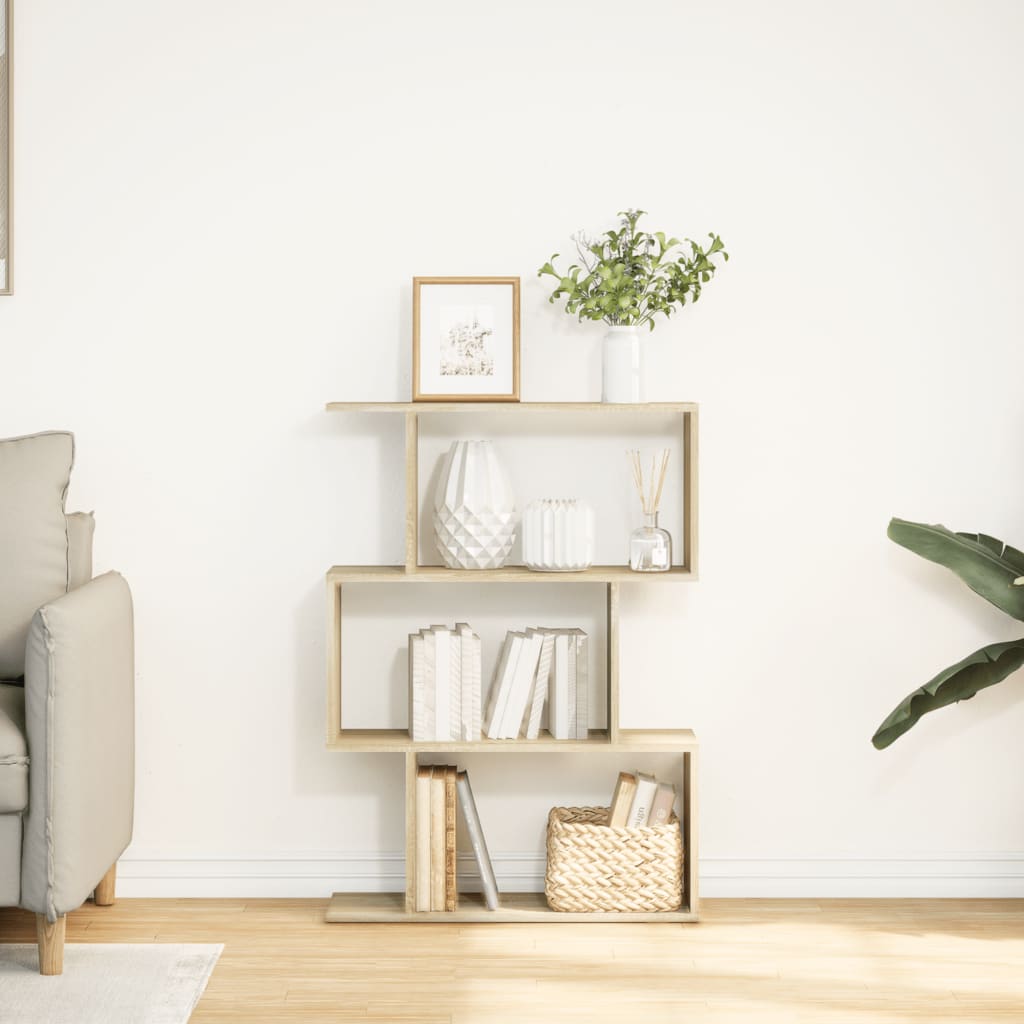 Room Divider Bookshelf 3 Shelf Design in Sonoma Oak Finish 70 x 24 x 97 cm