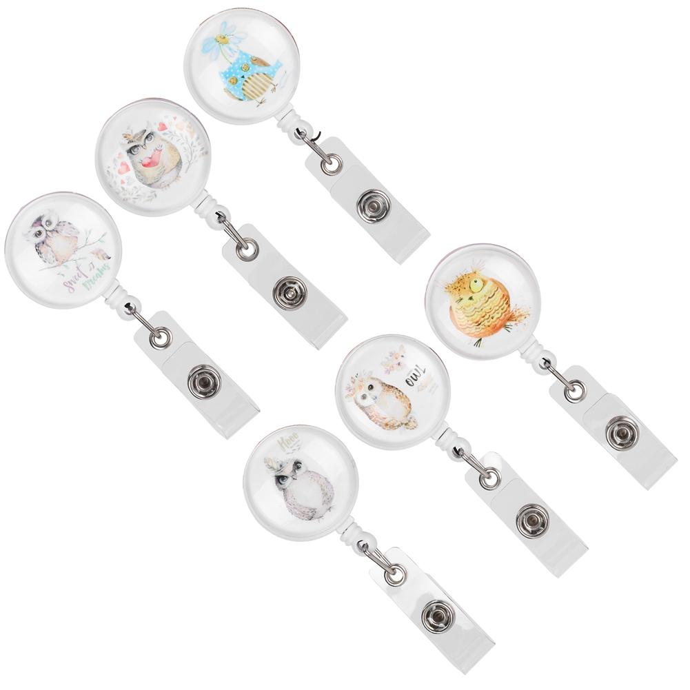6pcs Retractable Badge Holder Cute Animal Pattern 360 Degrees Degree Rotating Clip for ID Name Tag Card