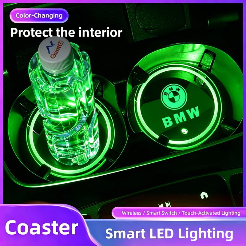 Motorcycle Sticker/7 Color LED Car Cup Holder Light Luminous Coaster Water Cup Pad For BMW M M3 M5 M6 M2 X1 X2 X3 X5 X6 E91 G30. FC3