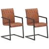 VidaXL Cantilever Dining Chairs 2pcs Brown Genuine Leather