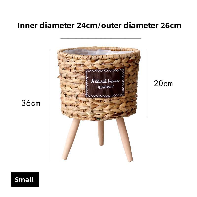 Корзина для цветов из соломы и ротанга в скандинавском стиле с деревянной подставкой для украшения интерьера