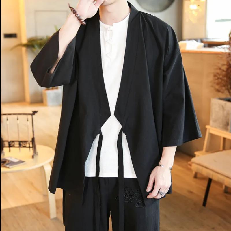 Однотонное мужское кимоно, японская уличная одежда, мужская японская одежда, рубашка, блузка, корейская одежда, кардиган