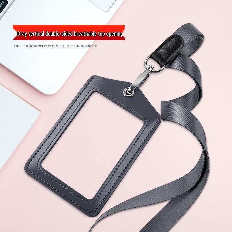 Genuine Leather ID Card & Badge Holder with Lanyard