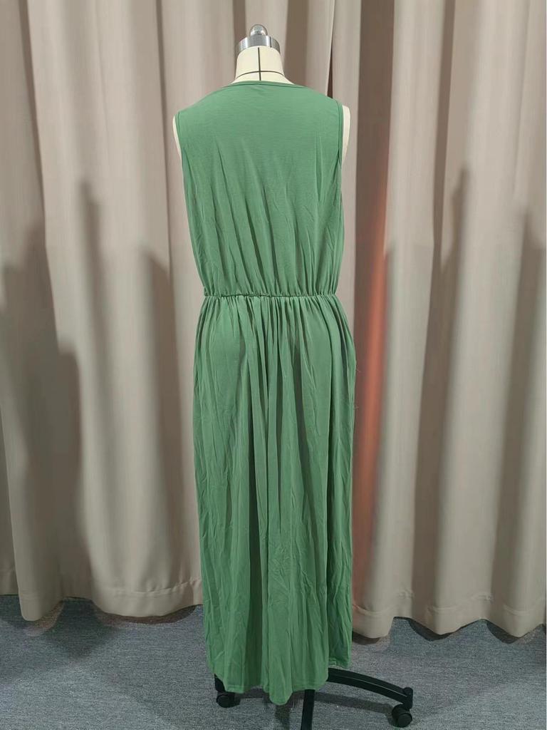 Летнее платье-фонарик без рукавов с разрезом - Европейский и американский стиль