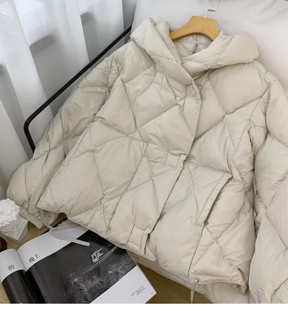 Белая утиная пуховая куртка женская зимняя мода толстые теплые свободные короткие пальто с капюшоном ромбовидный пуховик верхняя одежда карманы
