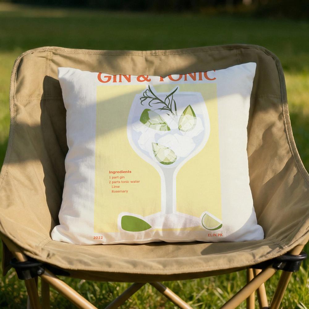 Gin Tonic Cocktail Print Cushion Cover Soft Reversible Durable Pillow Cover MultiScene Use for Home Car Daily Comfort