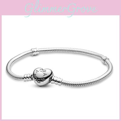 Стильный и романтичный браслет-шарм Pandora с застежкой-сердечком, со змеевидной цепочкой и коробкой