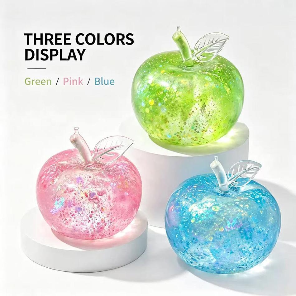 Transparent Glitter Apple Squishy Stress Relief Ball, Soft Fidget Sensory Toy, Slow Rebound Squeeze Toy, Popular Christmas Gift