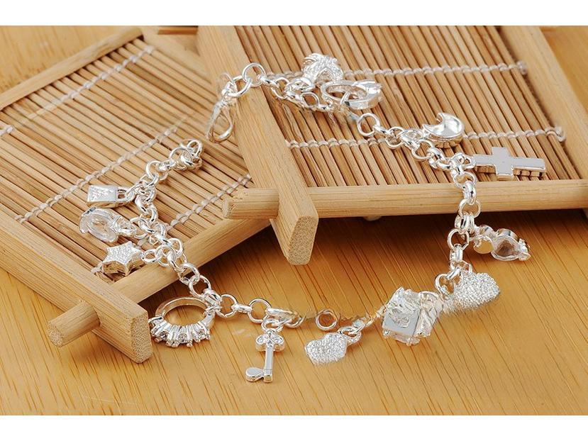 Корейский посеребренный браслет - 13 подвесок