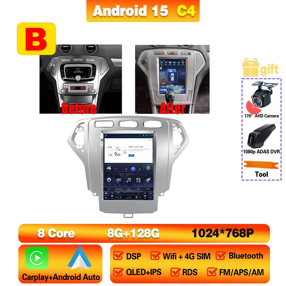 Autoradio 9,7 pouces pour Ford Mondeo MK4 2006 - 2010 Lecteur multimédia GPS Navi Stéréo Navigation Android 15 Carplay 2din Écran 5G