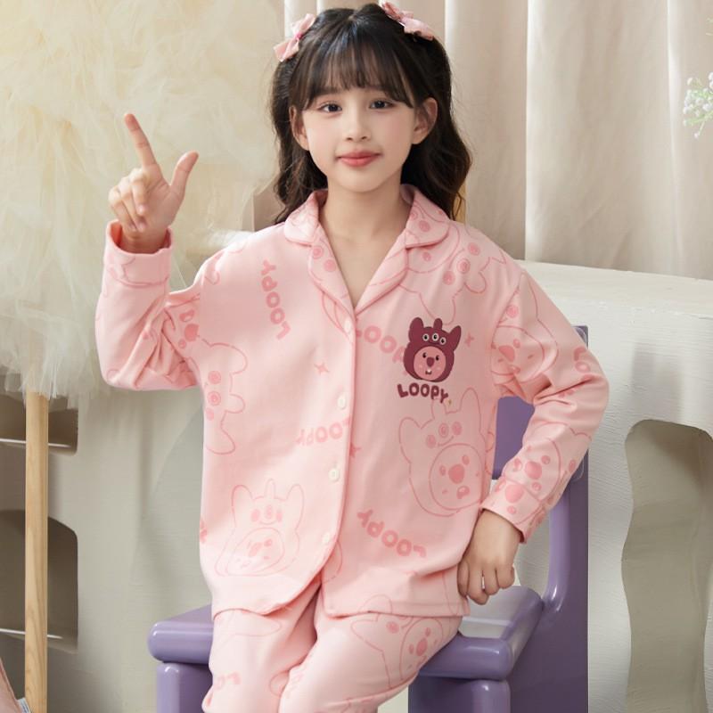 100% Cotton Girls Pajama Set Long Sleeve Thin Sleepwear Kids 8-14 Years
