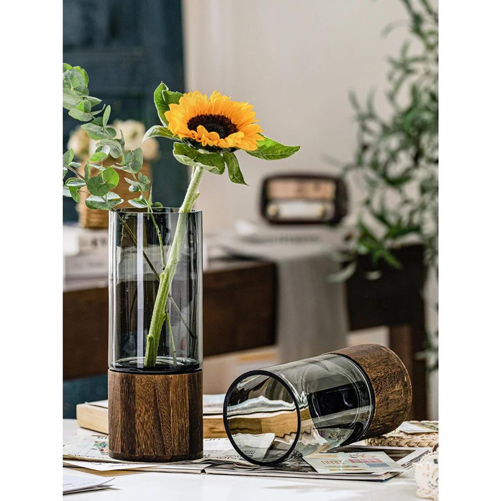 Украшение вазы на деревянной основе Простые и креативные стеклянные цветы, выращенные в воде, цветочная композиция для гостиной, обеденного стола