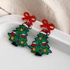 1 Pair Women Drop Earrings Cartoon Style Christmas Tree Shape Sequin Design Acrylic Earrings Festive Ornament