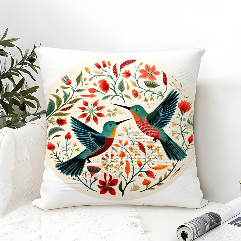 Natural Plant, Bird, And Flower Prints Pillow Case Cotton Linen Fabric Square Zipper Pillowcase Home Decorative Living Room