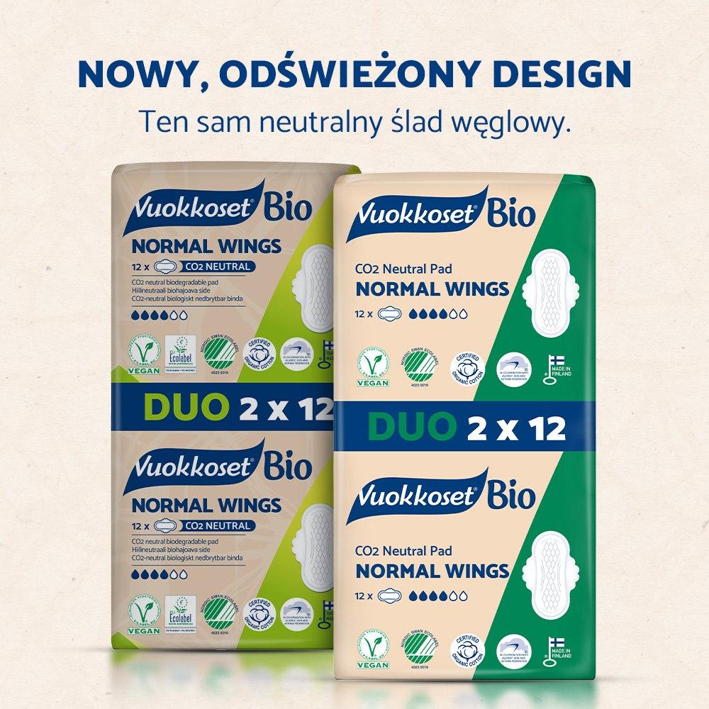 Vuokkoset, Bio, Normal Wings, Sanitary Pads with Wings, Duopack (2X12 pcs.)