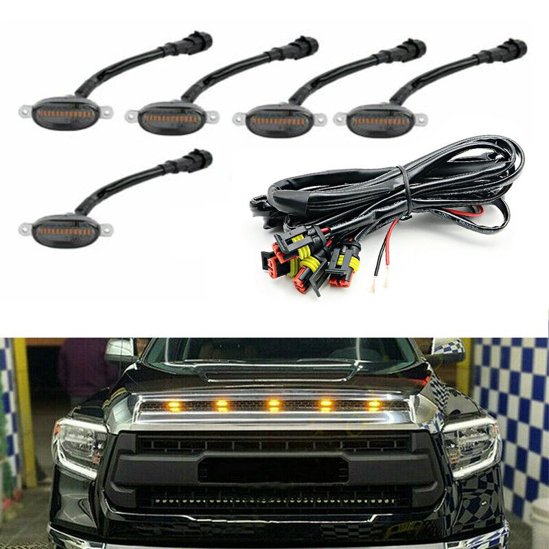 5Pcs For Toyota Tundra 2008- Raptor-Style Grille LED Light Grill Mount Assemblies Front Grille Lighting Lamp Car Lights
