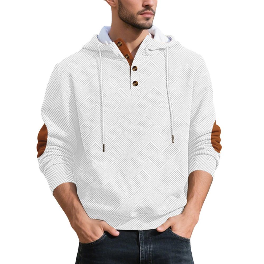 New Mens Fashion Pullover Hooded Long Sleeve Drawstring Button Sweatshirt Streetwear Texture Athletic Hiking Outdoor Jackets