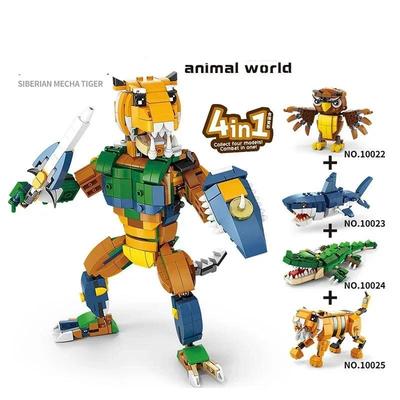 4-в-1 механический крокодил, тигровый кит, строительные блоки, трансформируемый набор, сделай сам, STEM, развивающие игрушки для детей, головоломка с моделью животного в подарок для мальчиков и детей