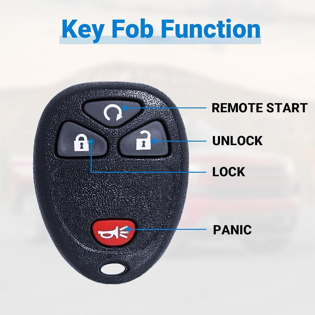 Keyless Entry Remote Car Key Fob Compatible with Chevy Silverado Avalanche Captiva Tahoe Traverse, GMC Sierra Acadia, 4 Buttons 2007-2015 Remote
