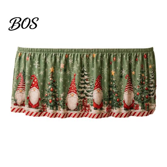 Seasonal Table Skirt Christmas Skirt, Santa Claus Elk Prints, Elastic Edge, Dining Decor, Festive Home Decor Elf Xmas Tree for Holiday Party