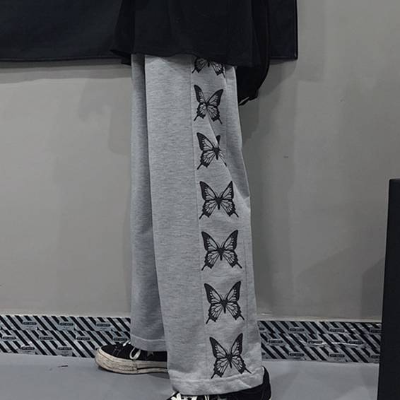 Джинсы в стиле хип-хоп, уличная одежда, женские прямые эластичные джинсы с высокой талией и принтом бабочки, широкие брюки в стиле панк, джинсы Харадзюку