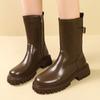 Платформа до середины голени Женские зимние сапоги на среднем каблуке Дизайнерская кожаная обувь Зимняя мода Массивные ботинки челси Трендовые готические ботинки