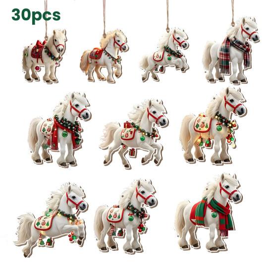 Элегантные белые деревянные украшения в виде лошадей, декор для рождественской елки с подвесными веревками, деревенские праздничные украшения
