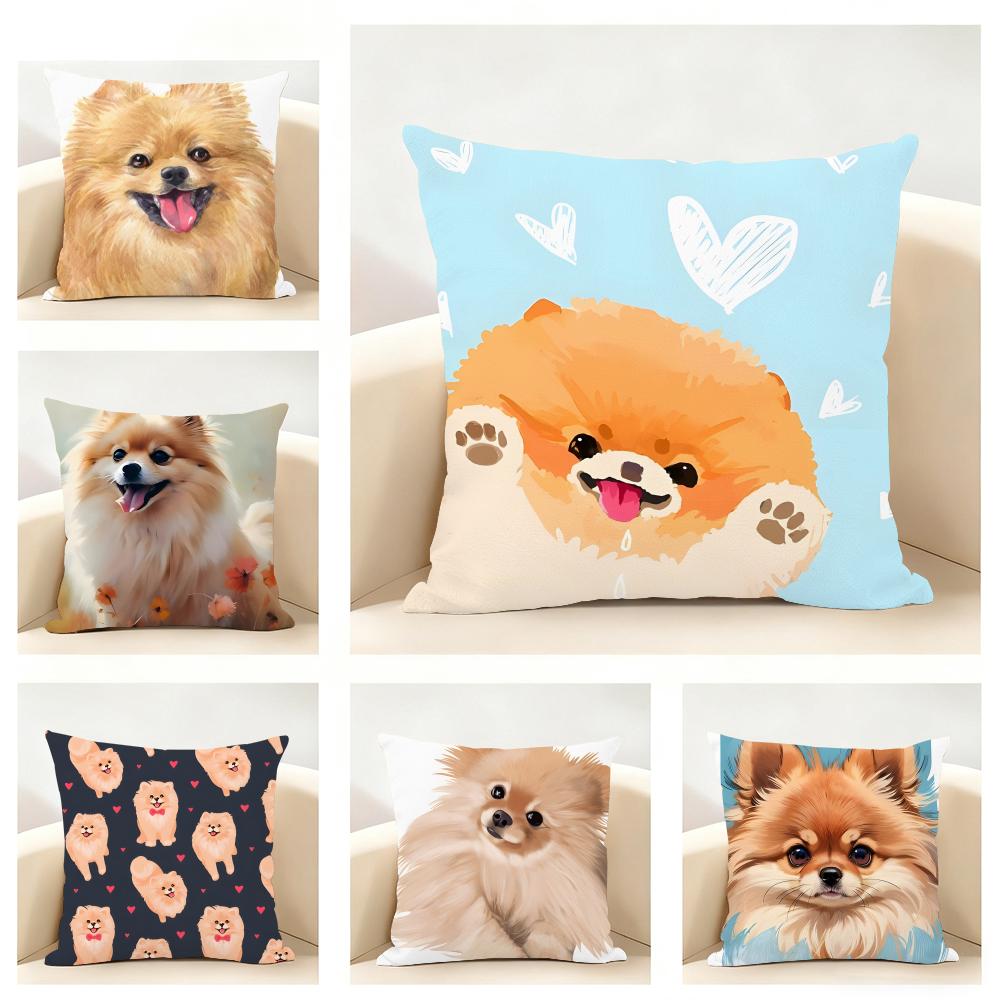 PPomeranian Cushion Cover Linen Pillowcase Soft for Sofa Bed Home Room Decor