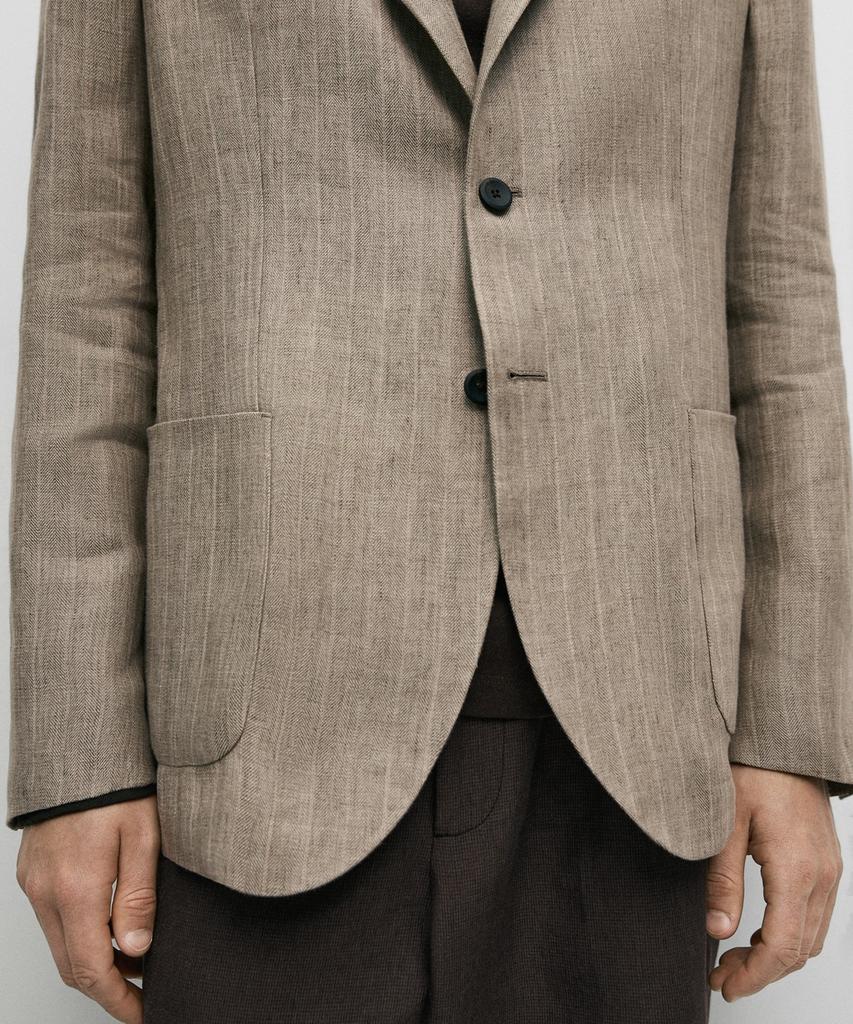 Massimo Dutti Herringbone Stripe Linen Blazer