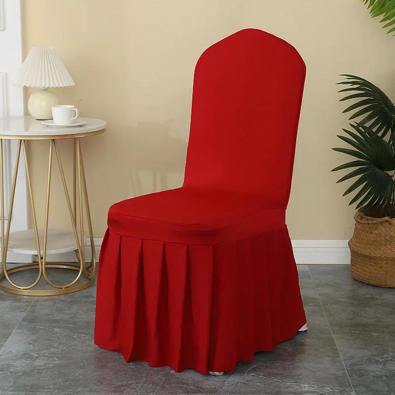 1-6pcs Thick High Elastic Stretch Chair Cover Wedding Spandex Pleated Skirt Chair Slipcovers For Birthday Party Banquet Decor