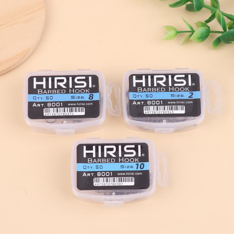 Hirisi 50 шт. Карповые крючки с покрытием PTFE, с ушком, с микробородкой, высокоуглеродистая сталь, 8029, Рыболовные аксессуары, Соединяемая коробка
