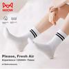 MiiOW Women's Socks, Autumn And Winter, 100% Pure Cotton, Odor-Resistant, Mid-Calf Socks, Casual Sports Cotton Socks, Versatile Women's Socks, 5 Pairs
