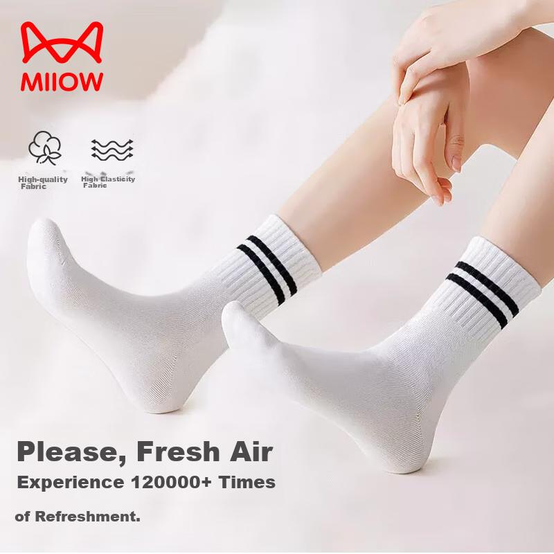 MiiOW Women's Socks, Autumn And Winter, 100% Pure Cotton, Odor-Resistant, Mid-Calf Socks, Casual Sports Cotton Socks, Versatile Women's Socks, 5 Pairs