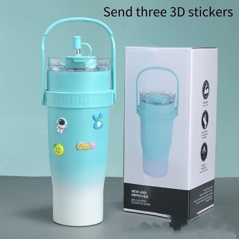 Large Cup Thermos Capacity Stainless Steel Convenient Durable Straw Carried Can