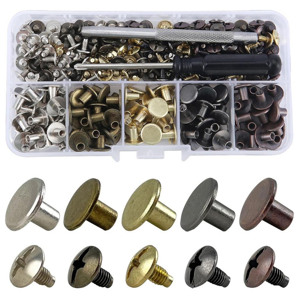 125 Set Multipurpose Chicagos Binding Screws Set for Leather Craft Supplies and Bookbinding with Storage Box Use