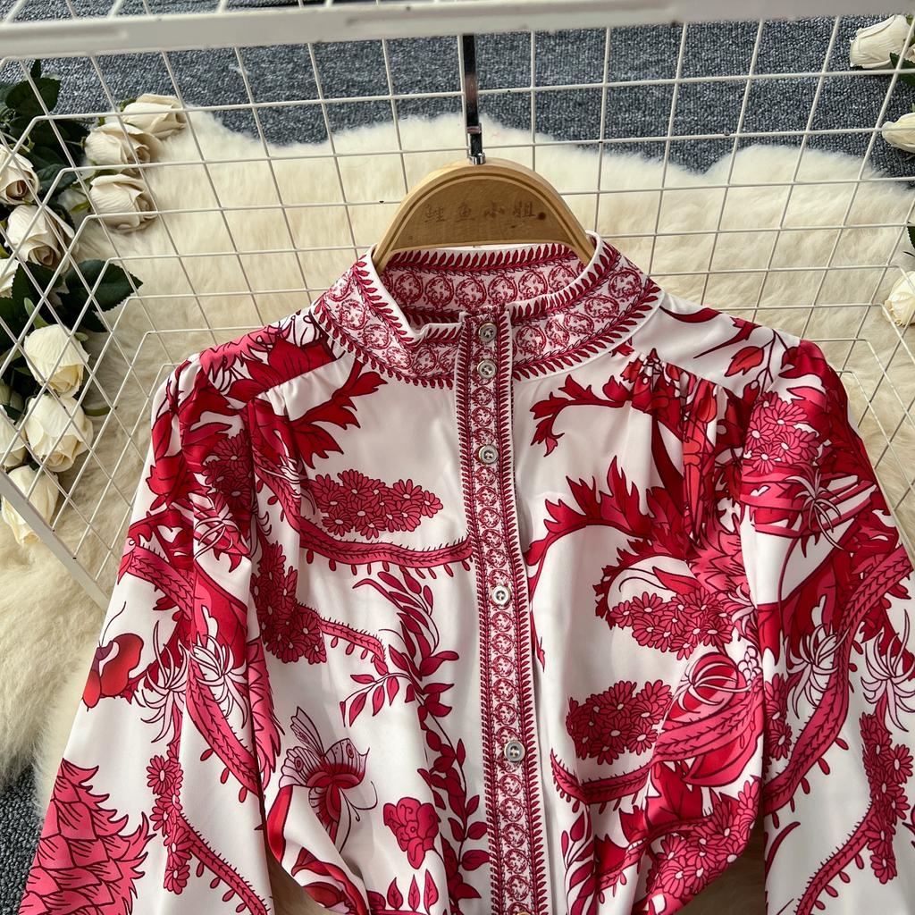 Весна Осень Винтаж Дворцовый Принт Подиумное Платье Женские Длинные Рукава Вечерние Короткие Платья С Поясом