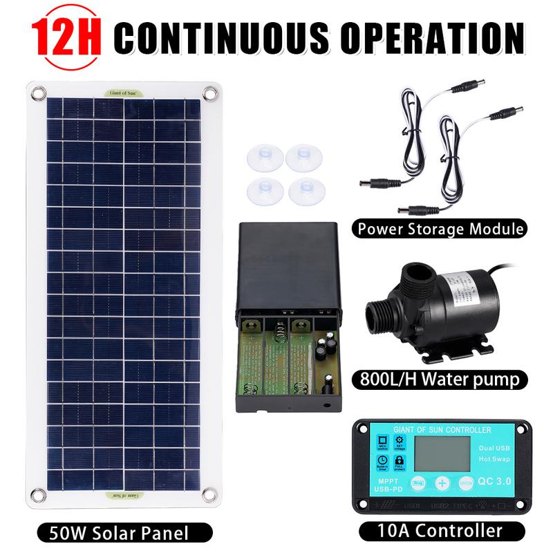 50W Solar Panel Kit 12V Solar Cells Panel Water Pump with 10A Controller Low Noise DC Brushless For Outdoor Garden Irrigation