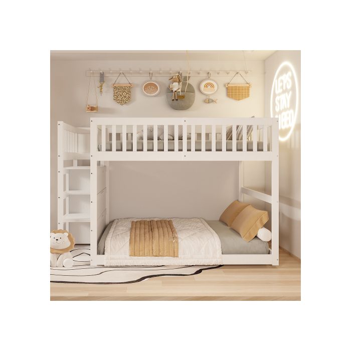 Двухъярусная кровать - MUVOE - 140 x 200 см - Белая - Безопасная - С местом для хранения
