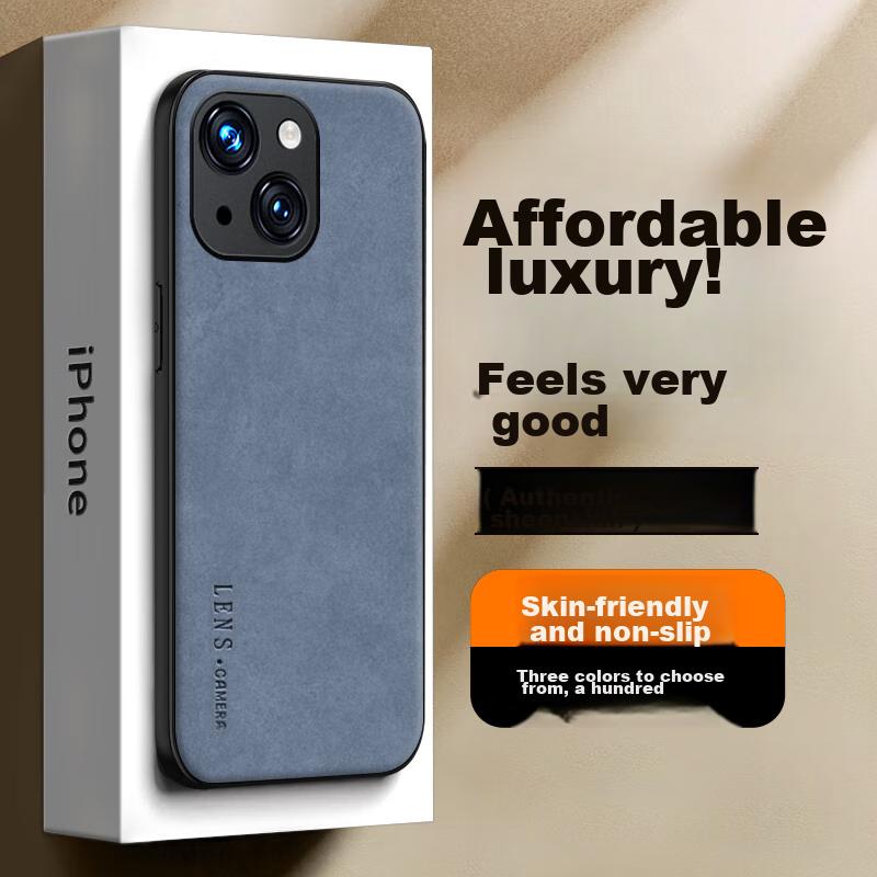 IPhone 13 Case, Apple IPhone 13, Full Lens Protection, Silicone Soft Edge, Shockproof, Ultra-Thin, Simple And Stylish Leather Texture Case, Misty Blue