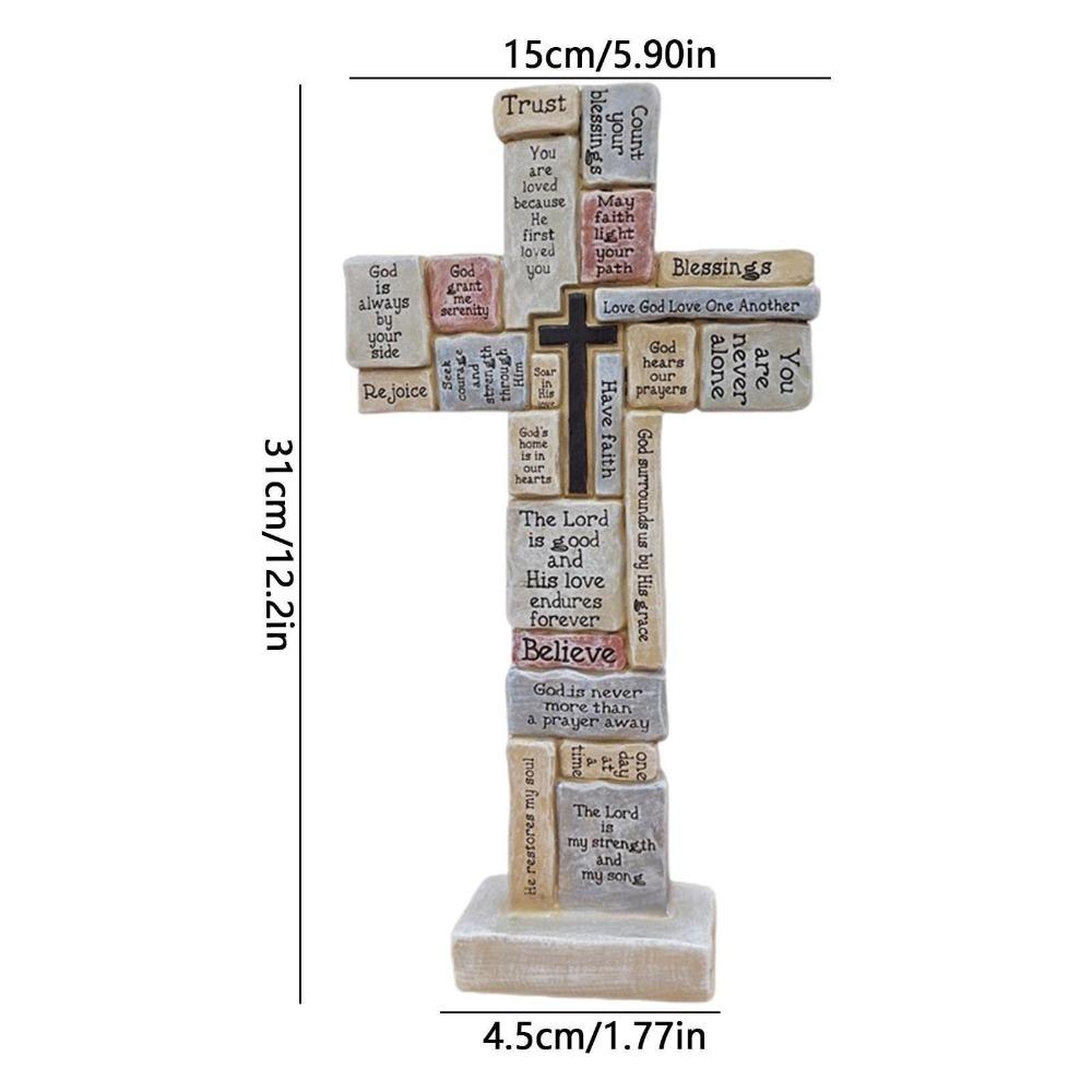 Elegant Christian Cross Statue Handmade Funny Cross Prayer Sculpture Resin Craft Cross Desktop Ornament Tombstone Memorial