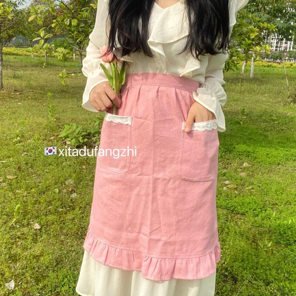 Корейский короткий фартук с карманами Фартуки для уборки дома Униформа для кафе Выпечка Кулинарные принадлежности Флорист Садоводство Фартук