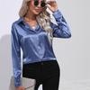 Women's Spring Autumn Top Solid Long Sleeve Lapel Blouse Loose Casual Ladies Office Satin Shirts